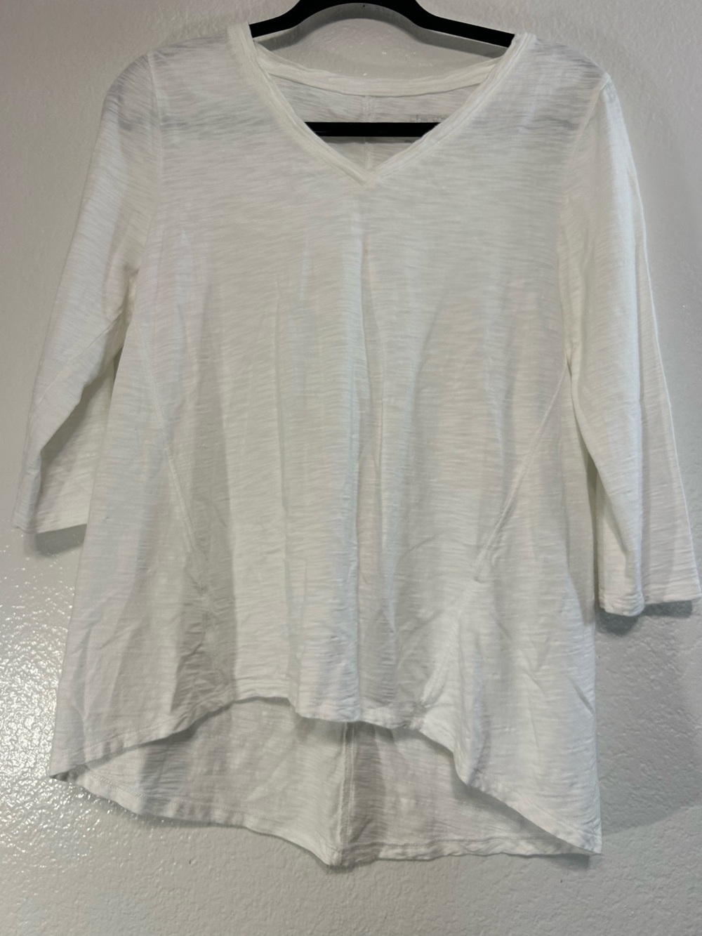 Chico's White V-Neck 3/4 Sleeve Cotton Modal Knit Top Size 0